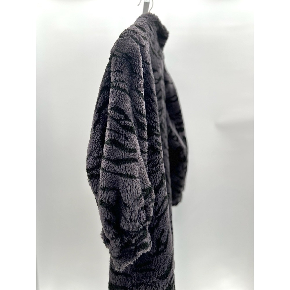 Vintage Style VI LTD Grey Black Tiger Strip Faux Fur‎ Furry Trench Coat Large - Picture 4 of 9